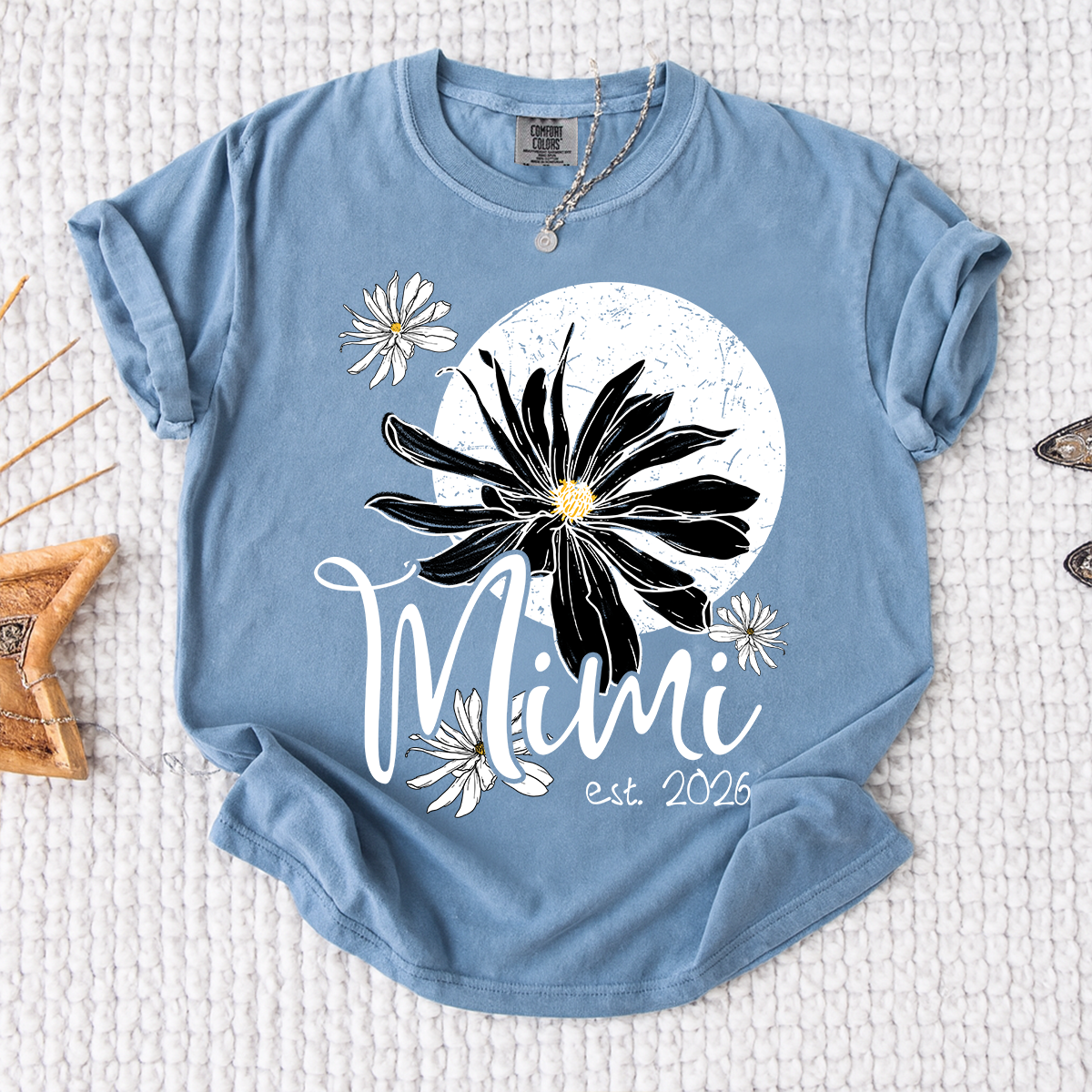 Comfort Colors® Mimi Shirt with Daisy Flower Design, Custom EST, Perfect Gift for Grandmother