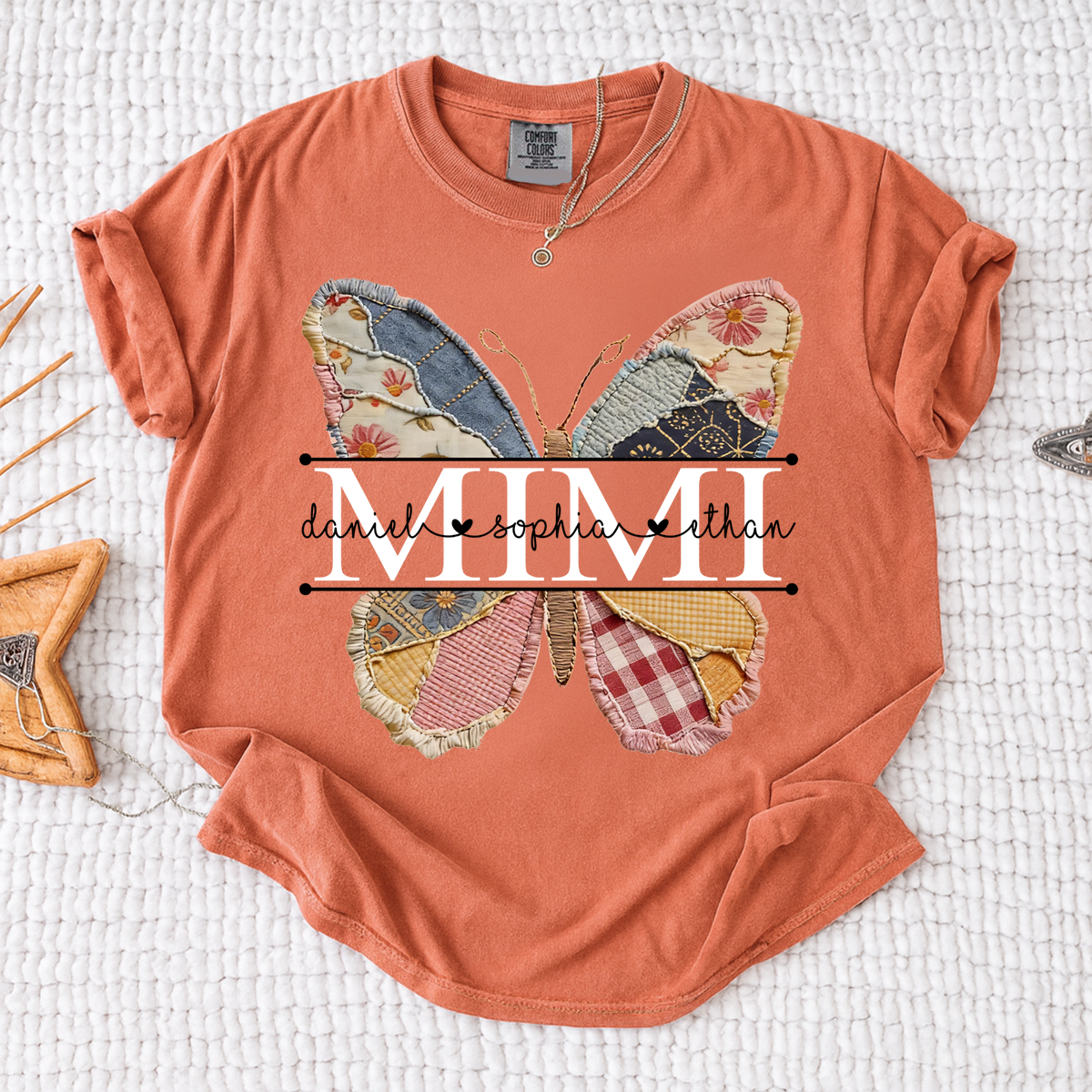 Comfort Personalized Mimi Butterfly Shirt, Custom Grandchildren Names Family T Shirt