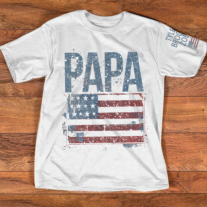 Custom American Flag Papa T-Shirt, Patriotic Papa Gift American Flag Tee