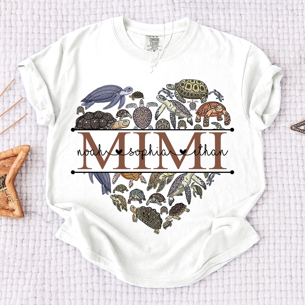 Comfort Colors® Mimi Turtle T-Shirt for Grandma Personalized Gift with Kids’ Names
