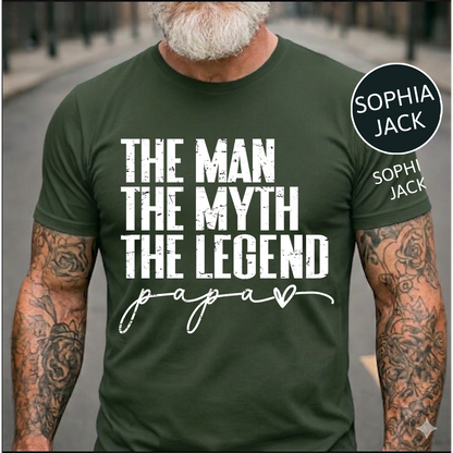 The Man The Myth The Legend Papa T-Shirt – Personalized Names Gift for Dad Fathers Day Birthday