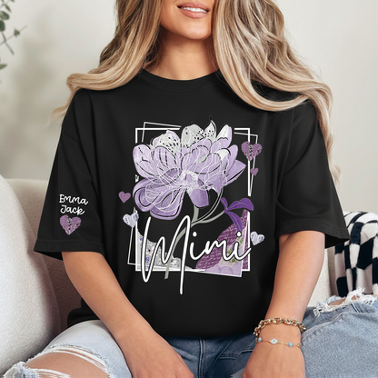 Personalized Mimi Shirt – Floral Mimi T-Shirt with Custom Name and Elegant Purple Design