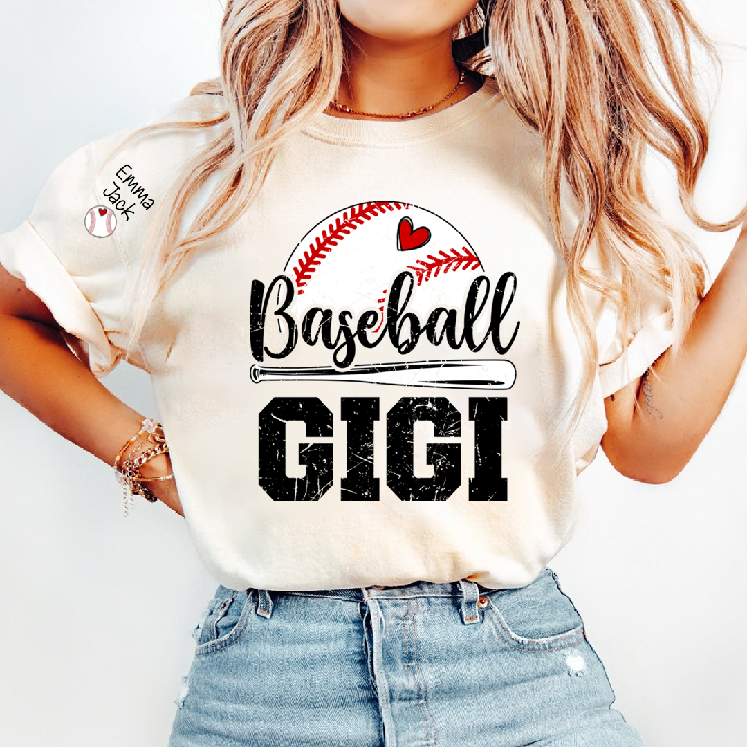 Custom Baseball Gigi T-Shirt, Graphic Tee With Baseball And Heart Design for Gift Grandma And Kids