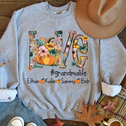 Custom Autumn Pumkin Sweatshirt, Personalized for Grandma and Her Grandkids