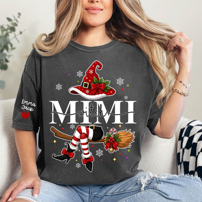 Mimi Christmas Shirt for Women, Cute Holiday Santa Witch Design Tee, Personalized Grandma Family Gift T Shirt