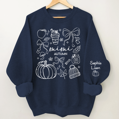 Custom Mimi Autumn Sweatshirt with Grandchildren Names, Personalized Fall Pumpkin Cozy Season Shirt, Grandma Gift