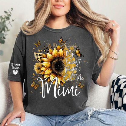 My Favorite People Call Me Mimi Shirt, Personalized Nana T-Shirt with Sunflower and Butterfly Design
