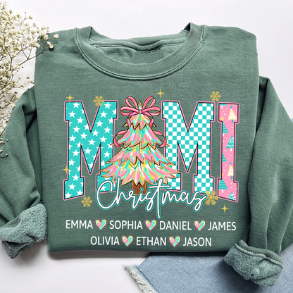 Christmas Tree Mimi Sweatshirt, Custom Family Name for Grandma And Kids