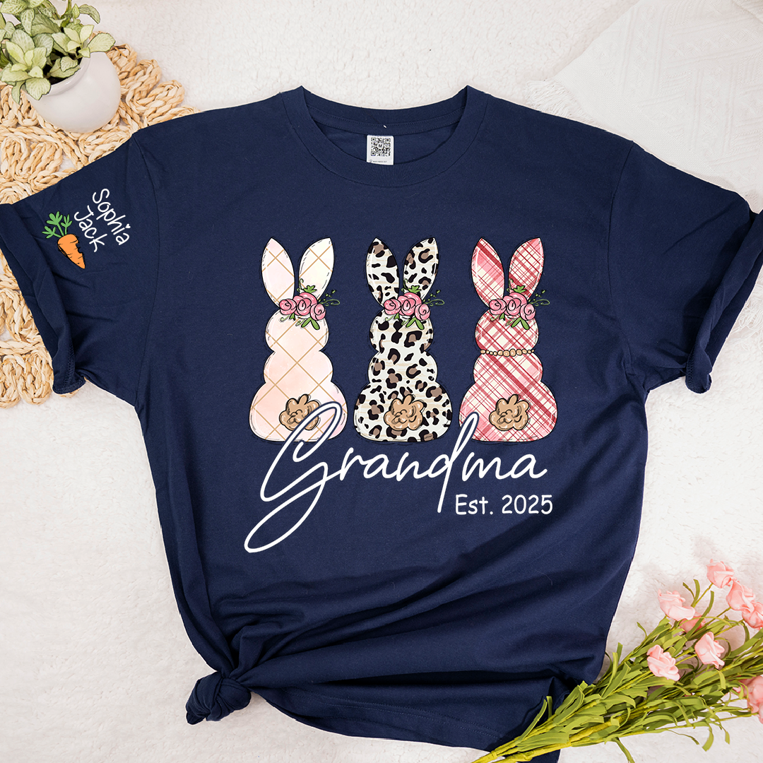 Personalized Grandma Bunny Shirt, Custom Names Easter Bunny Graphic T-Shirt