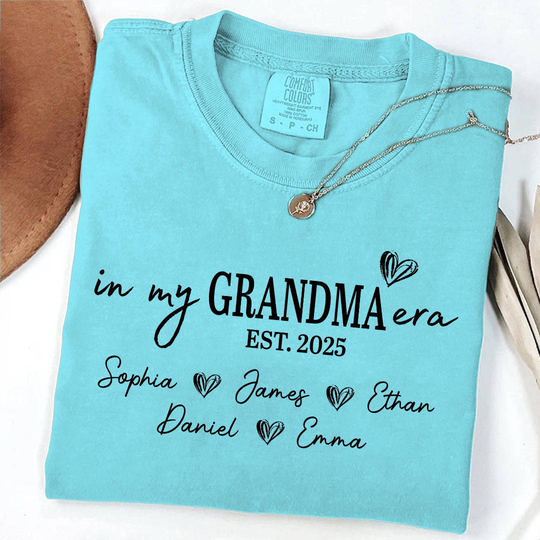 Comfort Colors In My Grandma Era Est 2025 Custom Shirt, Gift for Grandmother with Kids' Names