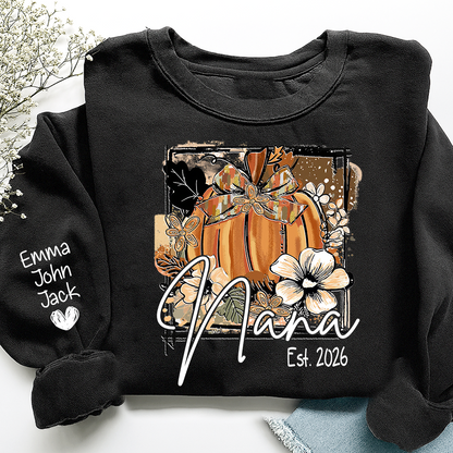 Mimi Fall Pumpkin Bow T Shirt, Personalized Grandma Tee, Autumn Floral Graphic Shirt, Gift for Mimi Lovers and Family