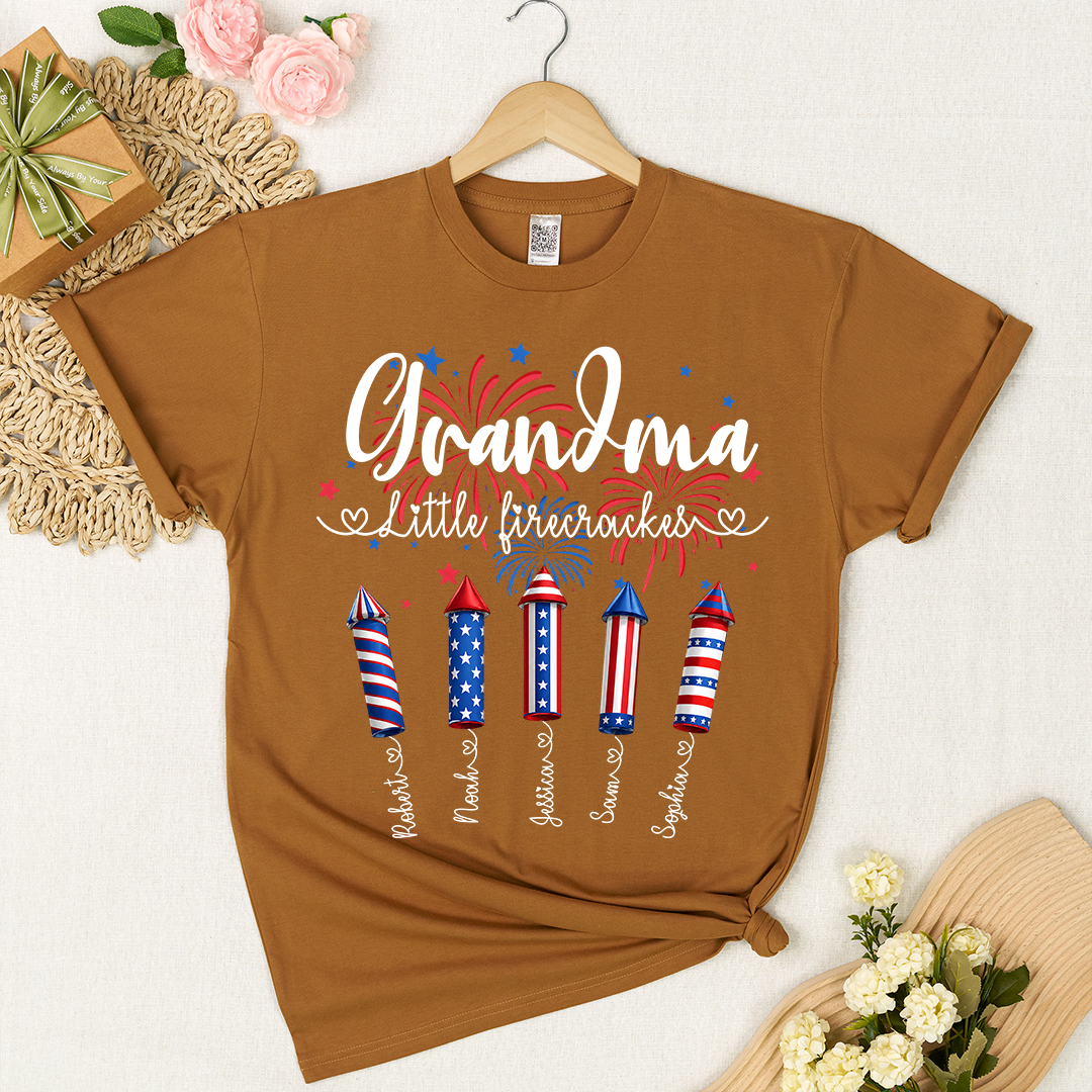 Grandma Little Firecrackers Shirt Patriotic Fireworks Family T Shirt for 4th of July