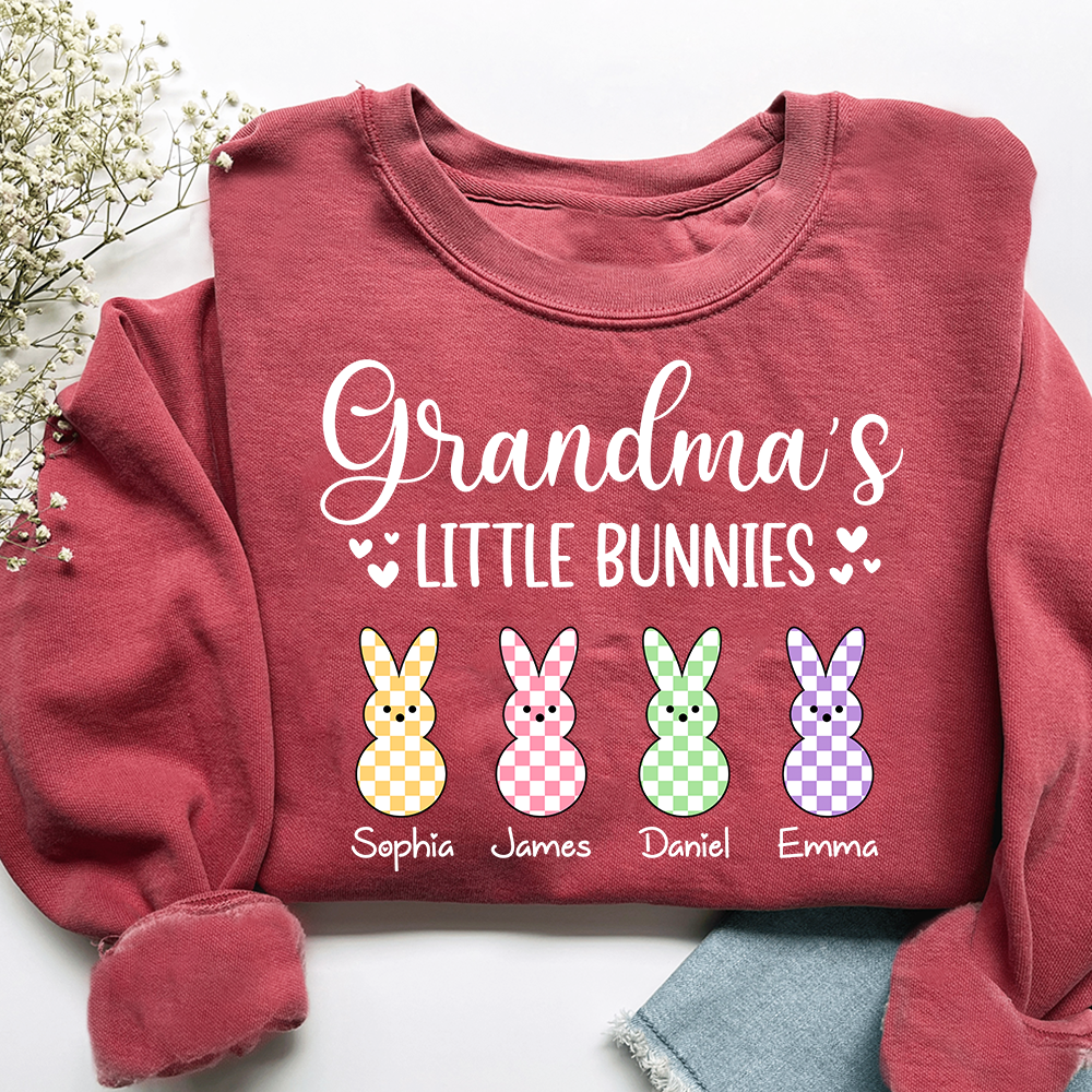 Custom Grandma Sweatshirt with Bunny Design and Kids Names, Grandma’s Little Bunnies Apparel