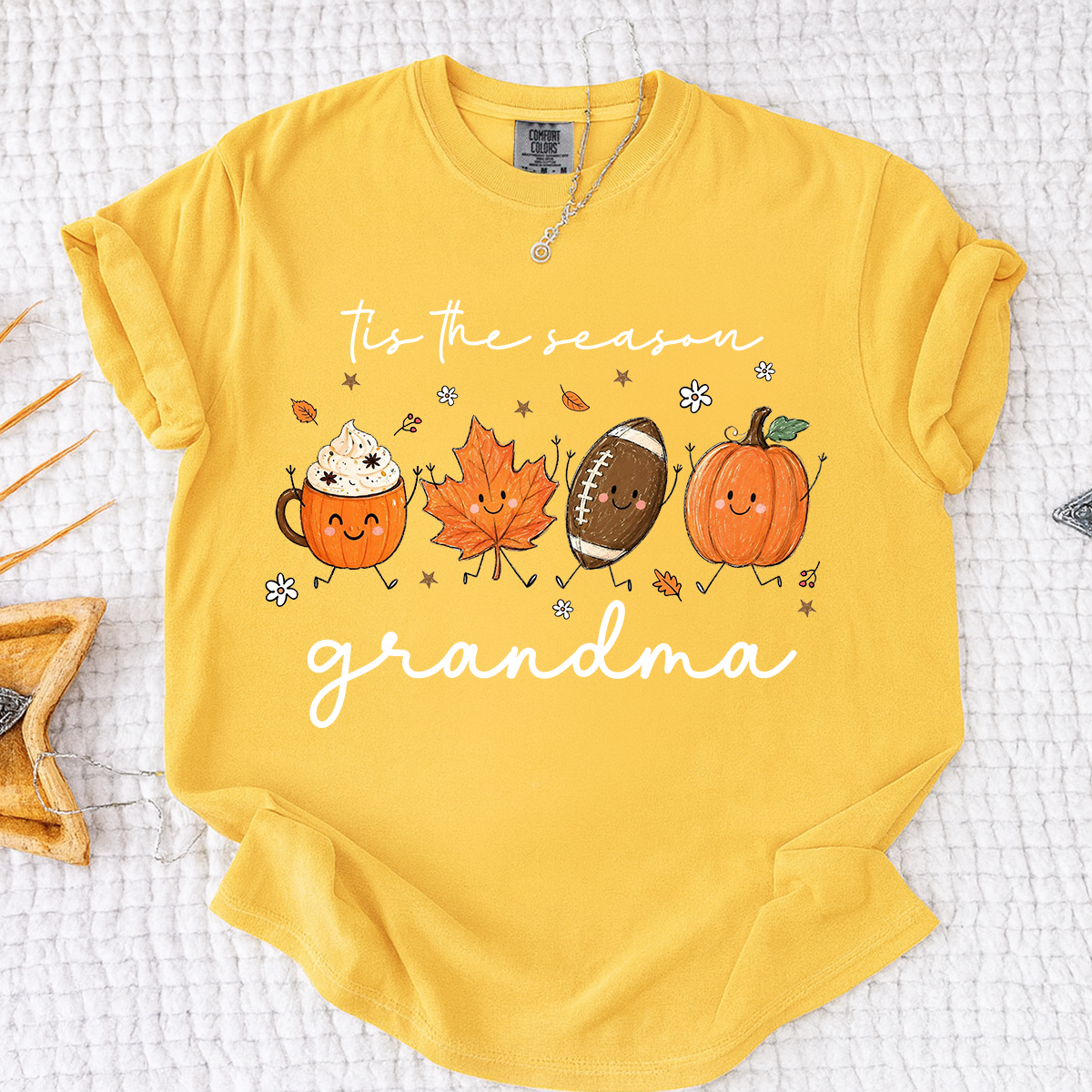 Comfort Colors® Fall Grandma Shirt, It’s the Season Pumpkin Football Graphic Tee, Cute Autumn Grandma T Shirt for Women