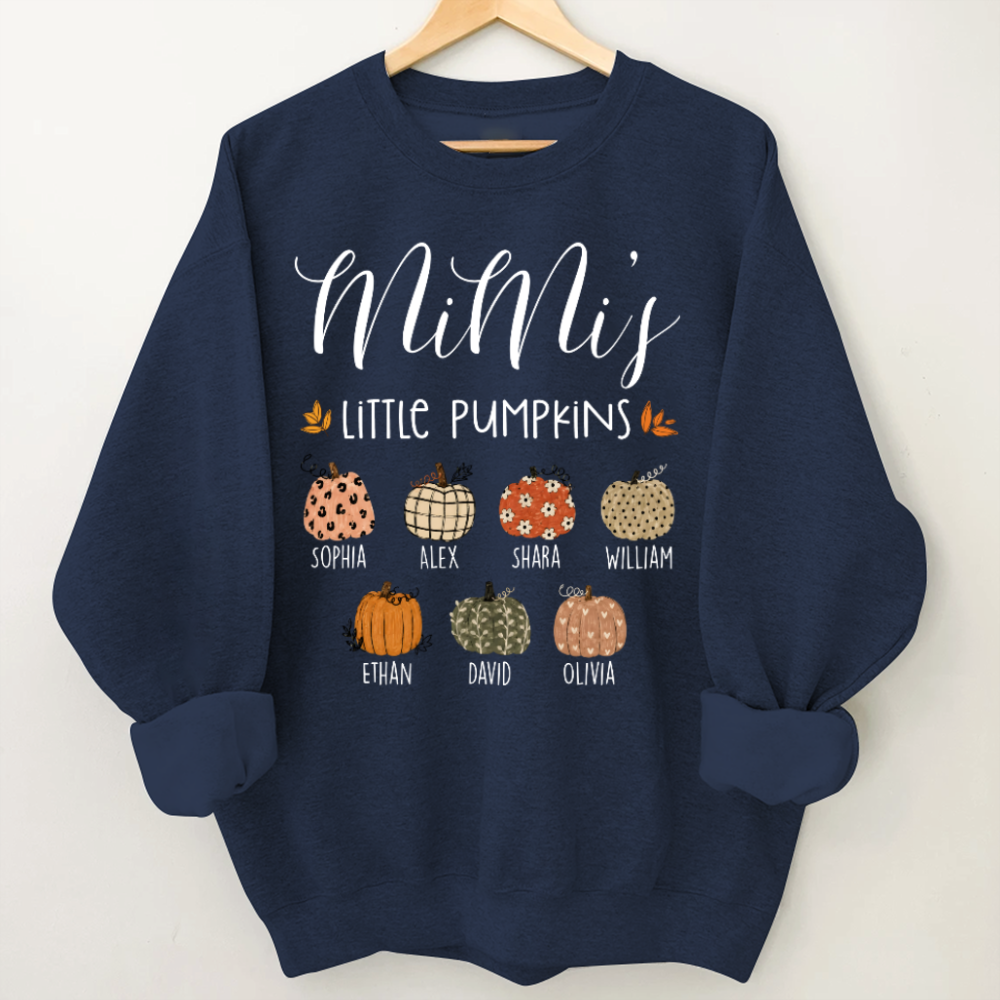 Personalized Mimi Little Pumpkins Sweatshirt, Custom Kids Names Fall Crewneck, Pumpkin Family Shirt for Grandma