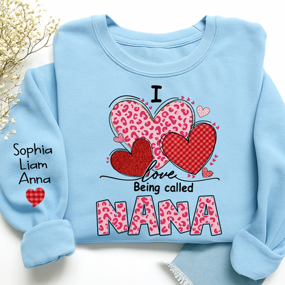 Personalized Mimi Sweatshirt, I Love Nana Leopard Heart Graphic, Cozy Valentine Family Style