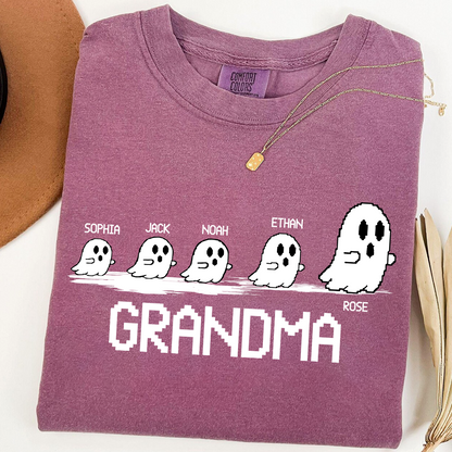 Comfort Colors® Custom Ghost Family T-shirt, Grandma Halloween with Kids Names