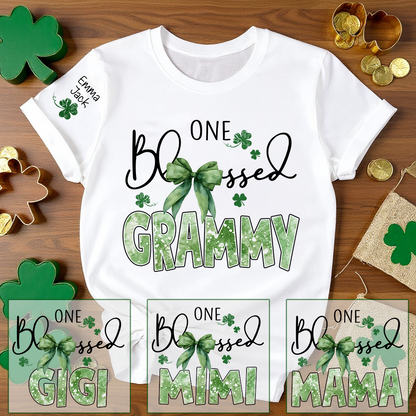 One Blessed Grammy T-Shirt, St Patrick’s Day Shamrock Family T Shirt with For Gift Grandma And Kids