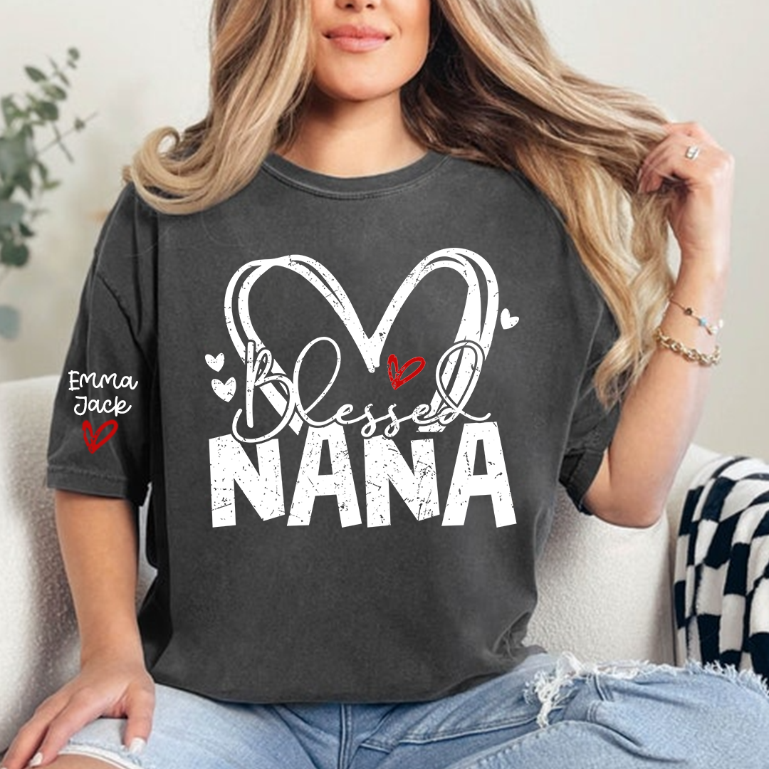 Blessed Nana Shirt, Personalized Family T Shirt with Custom Grandkids Names and Heart Design