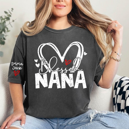 Blessed Nana Shirt, Personalized Family T Shirt with Custom Grandkids Names and Heart Design