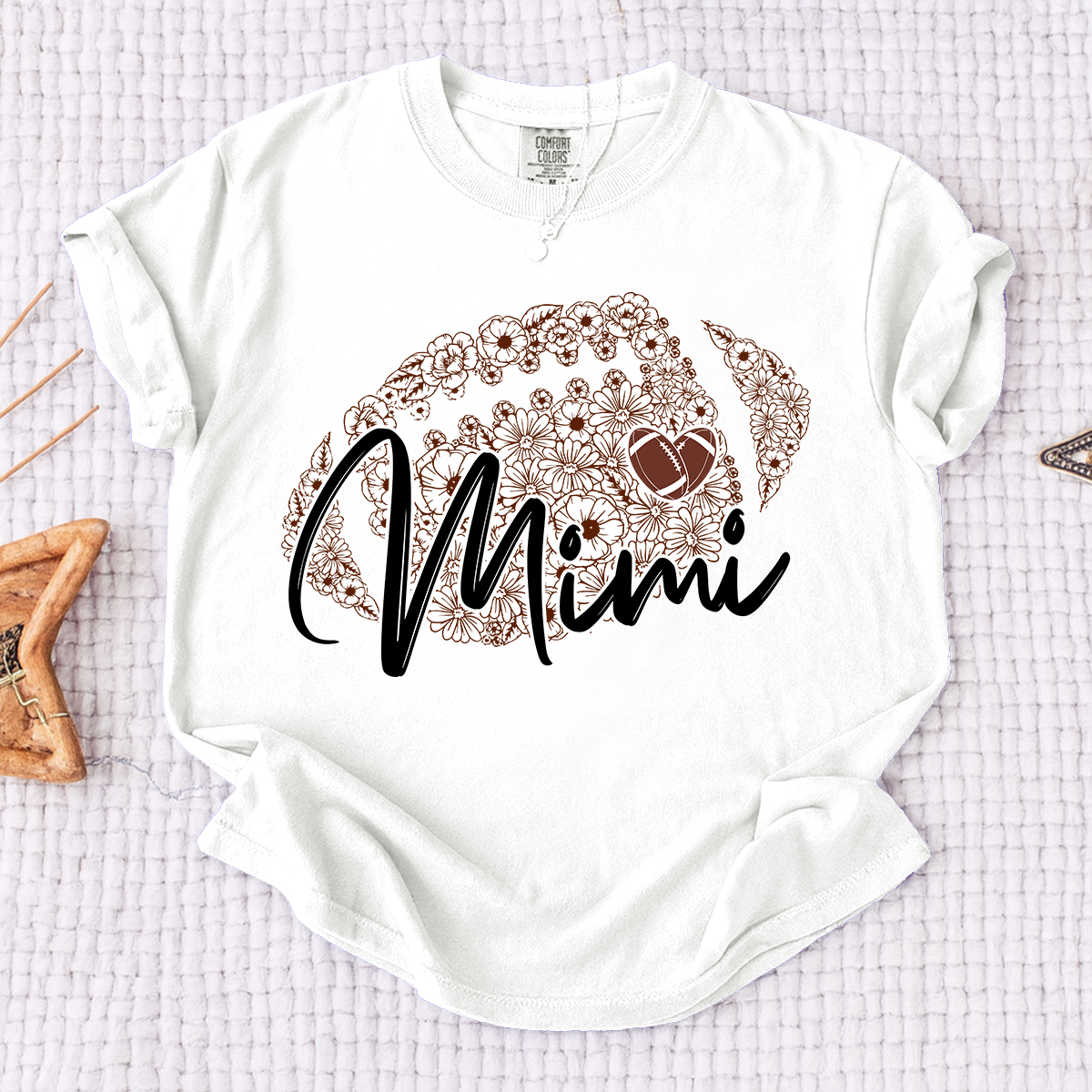 Comfort Mimi Football Shirt, Personalized Mimi T-Shirt with Floral Football Design