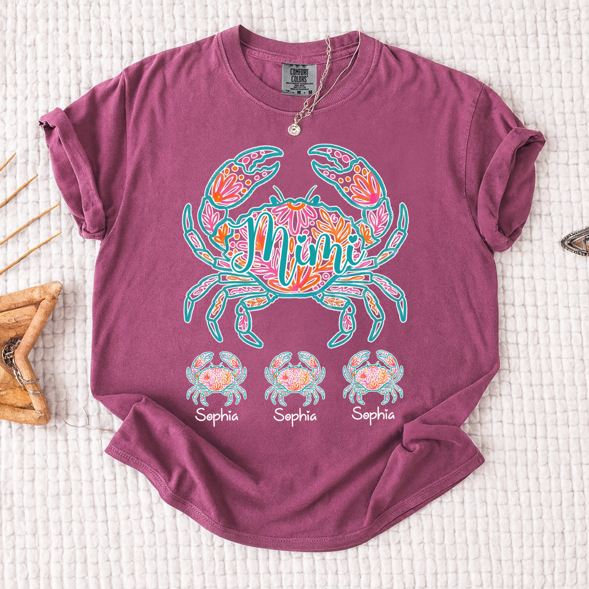 Comfort Colors Personalized Floral Crab Shirt for Women – Custom Name Cancer Zodiac Graphic Tee, Cute Beach Summer T-Shirt
