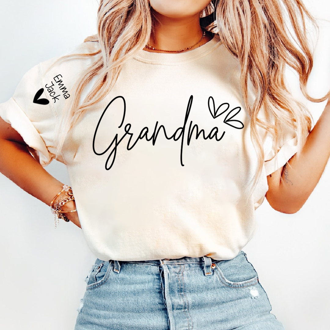 Personalized Heart T-shirt For Grandma, Custom Name Gift For Grandma And Grandchildren