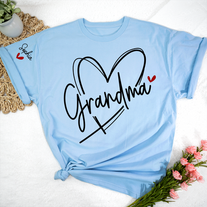 Grandma And Grandkids Heart Tshirt Personalized Family Name T Shirt For Grandma