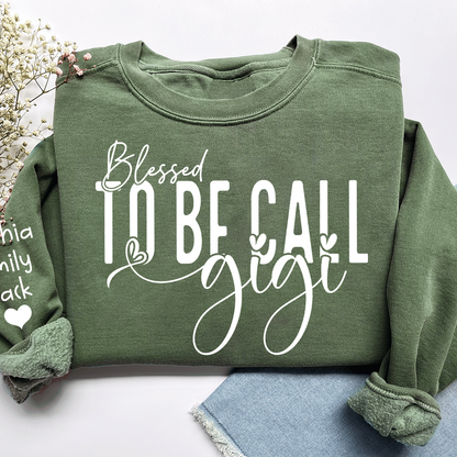 Personalized Blessed To Be Call Gigi Name Crewneck Sweatshirt, Custom Grandma And Kids