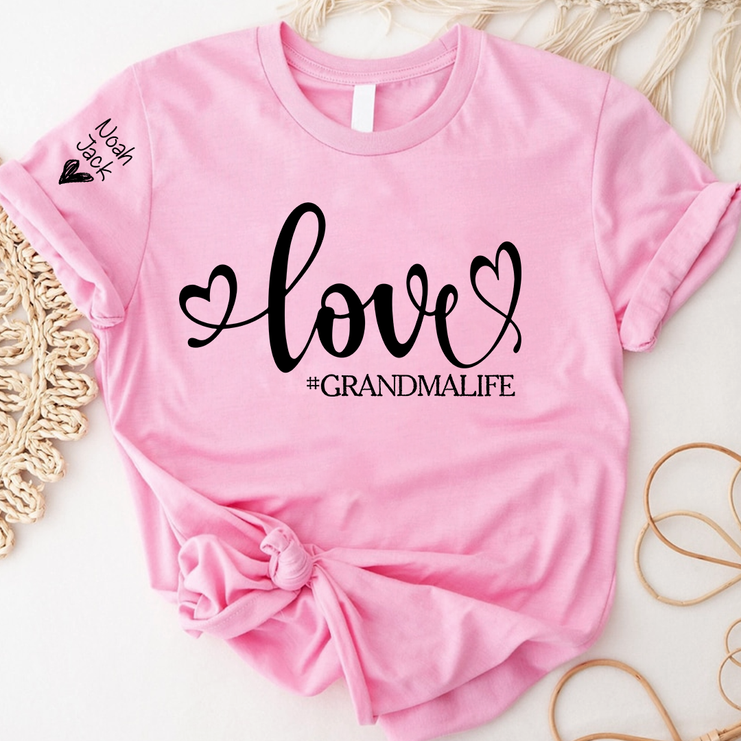 Love Grandma Life T-Shirt, Personalized Grandma Tee with Custom Names