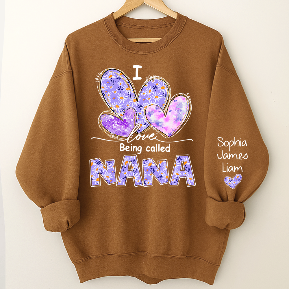 I Love Being Called Nana Purple Sweatshirt – Personalized Nana Shirt With Grandkids Names
