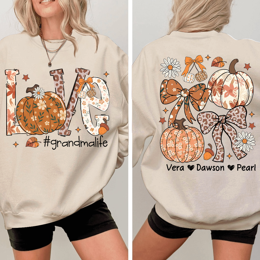 Personalized Love Grandmalife Pumkin Sweatshirt, Custom Gifts for Grandma and Grandchild
