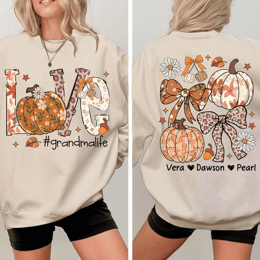 Personalized Love Grandmalife Pumkin Sweatshirt, Custom Gifts for Grandma and Grandchild