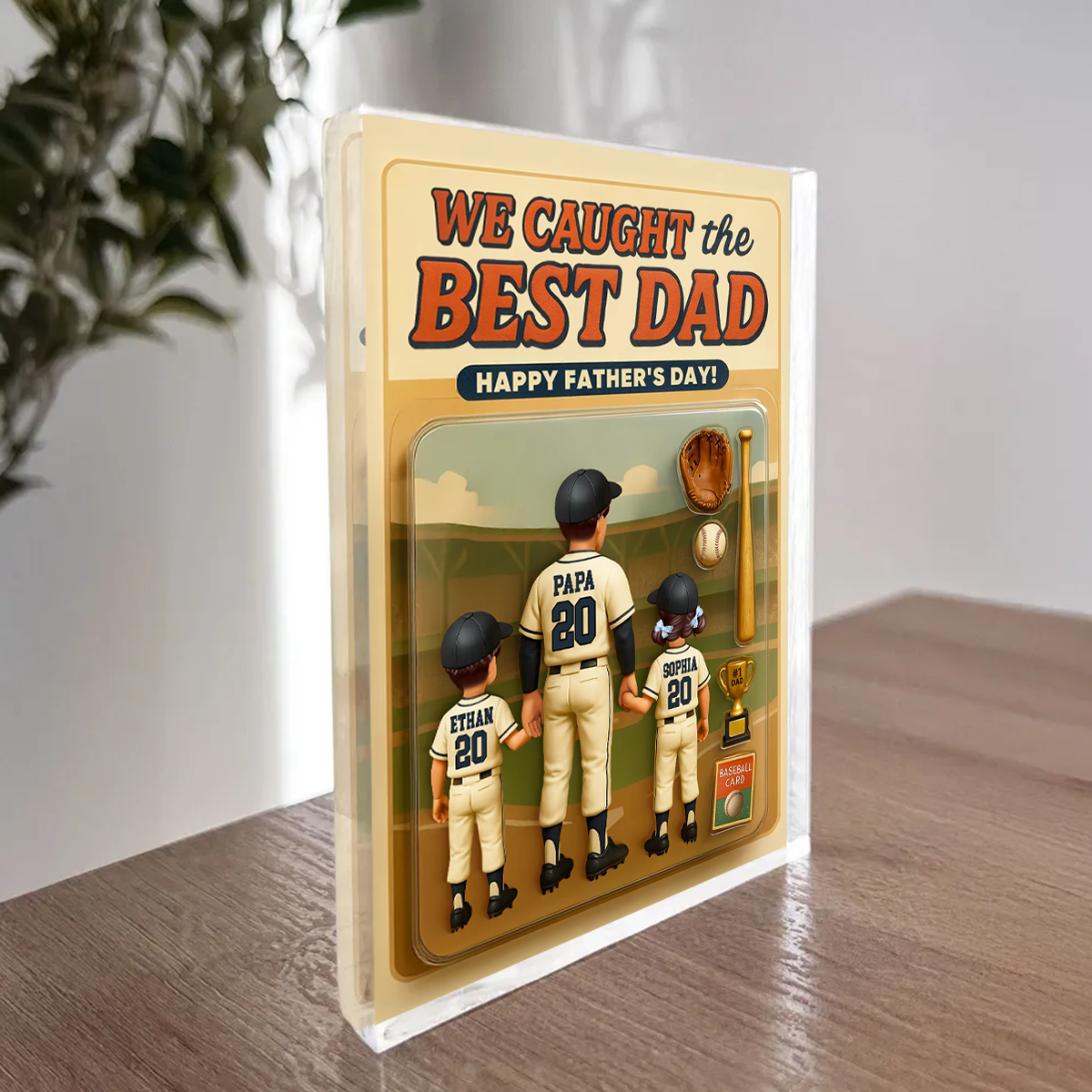 We Caught the Best Dad Baseball 2025, Custom Figure Personalized Acrylic Block Plaque