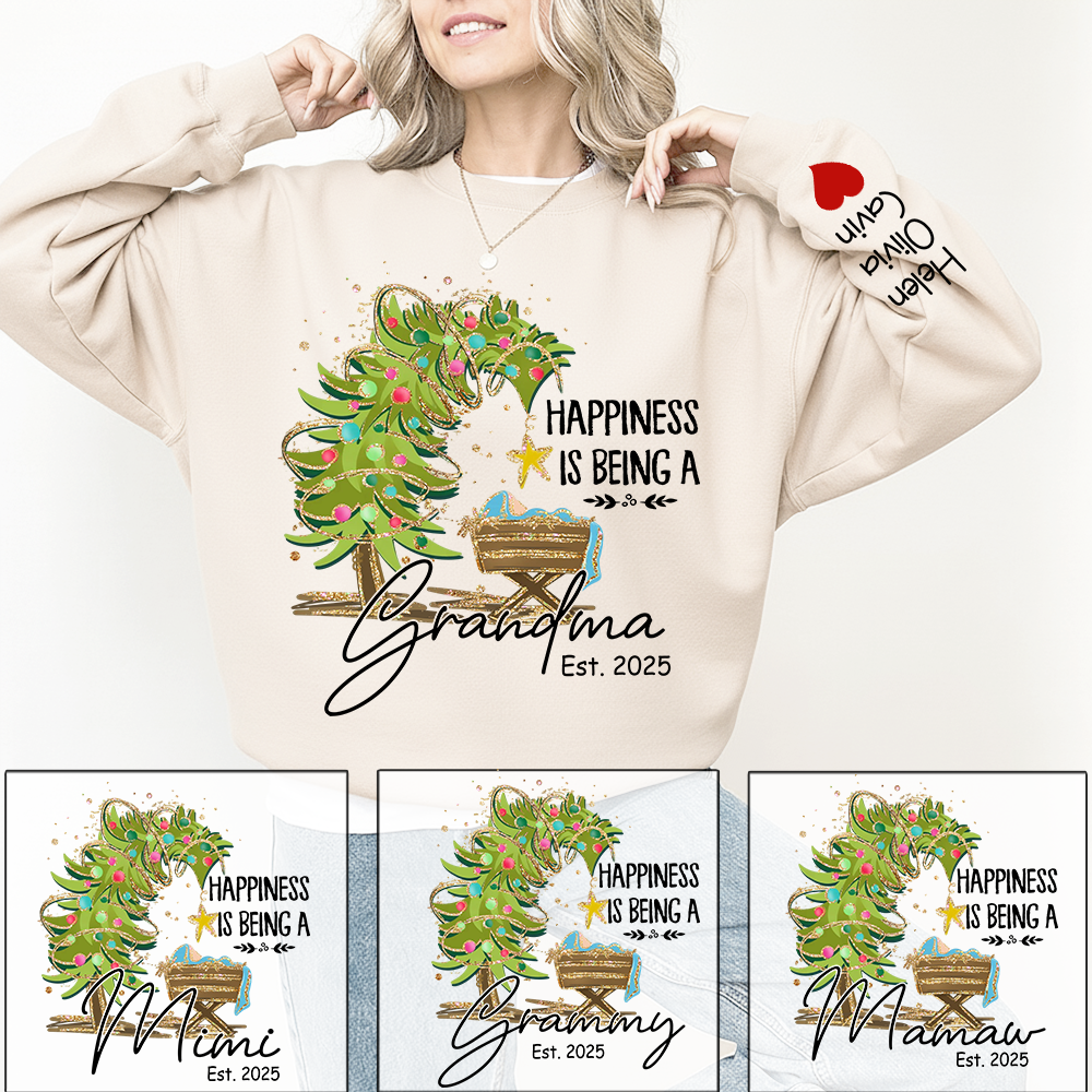 Happiness Is Being a Grandma Shirt, Custom Christmas Sweatshirt with Kids Names