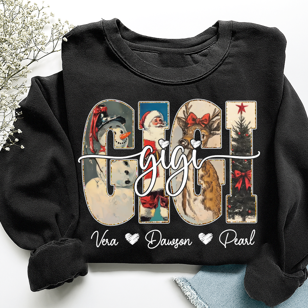 Personalized Gigi Christmas Sweatshirt – Custom Grandkids Names Holiday Shirt