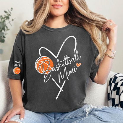 Personalized Mimi Heart Basketball T Shirt, Custom Names with Basketball and Heart Design, Give Family