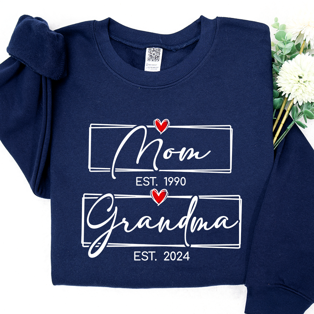 Mom Est Grandma Est Custom Heart Grandma Shirt, Mom Grandma