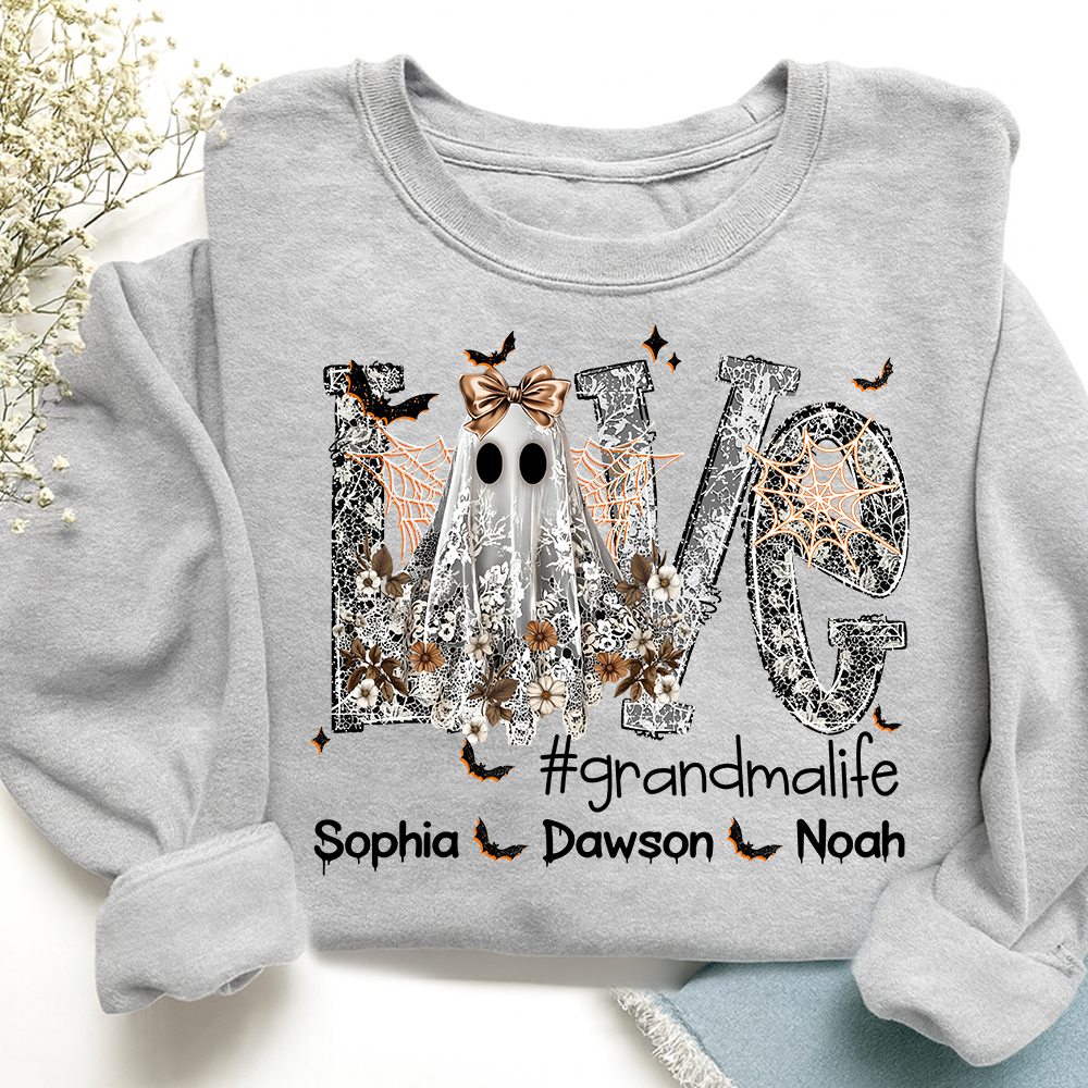 Personalized Halloween Grandma Life Sweatshirt, Custom Love Bats with Kids Names