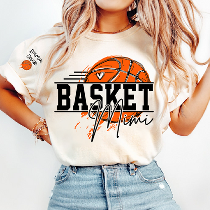 Basketball Mimi Shirt, Custom Grandkids Names with Basketball Hoop Design Family Tee