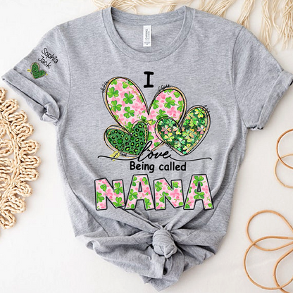 I Love Being Called Nana Shirt, St Patrick’s Day Floral Heart Family T Shirt, Gift For Grandma And Kids