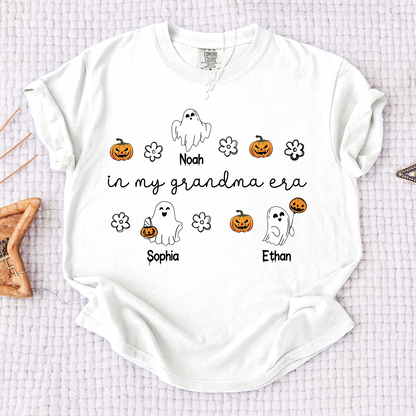 Comfort Colors® In My Grandma Era Halloween Tee, Custom Gifts for Grandma and Grandchild