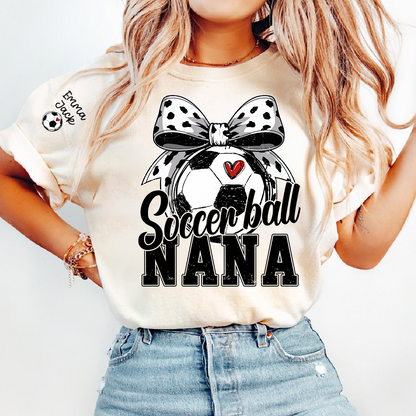 Soccer Nana Shirt Personalized with Grandkids Names, Soccer Ball Bow Family T Shirt