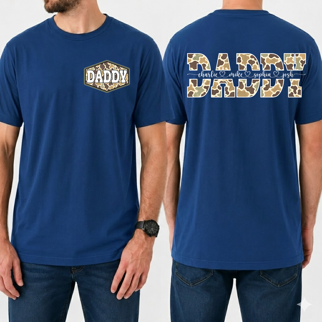 Daddy Camo Personalized T-Shirt – Custom Names Gift for Dad Daddy Papa
