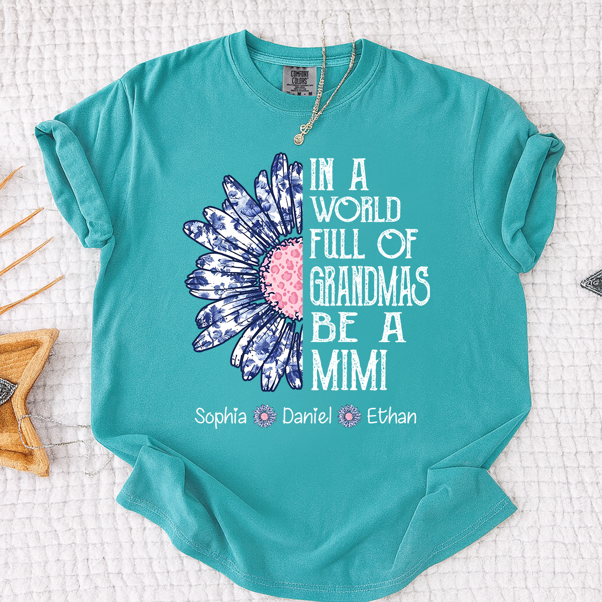 Comfort Colors Custom Mimi Shirt with Grandkids Names In a World Full of Grandmas Be a Mimi Daisy Flower Design Personalized Family Tee
