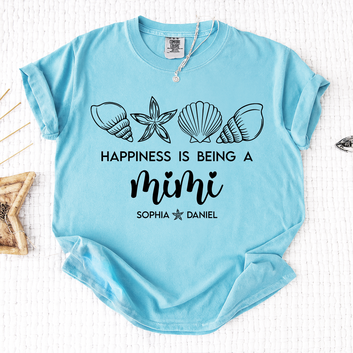 Comfort Colors Custom Mimi Shirt with Kids Names, Happiness Is Being A Mimi Tee, Personalized Grandma Beach Vacation Family Gift