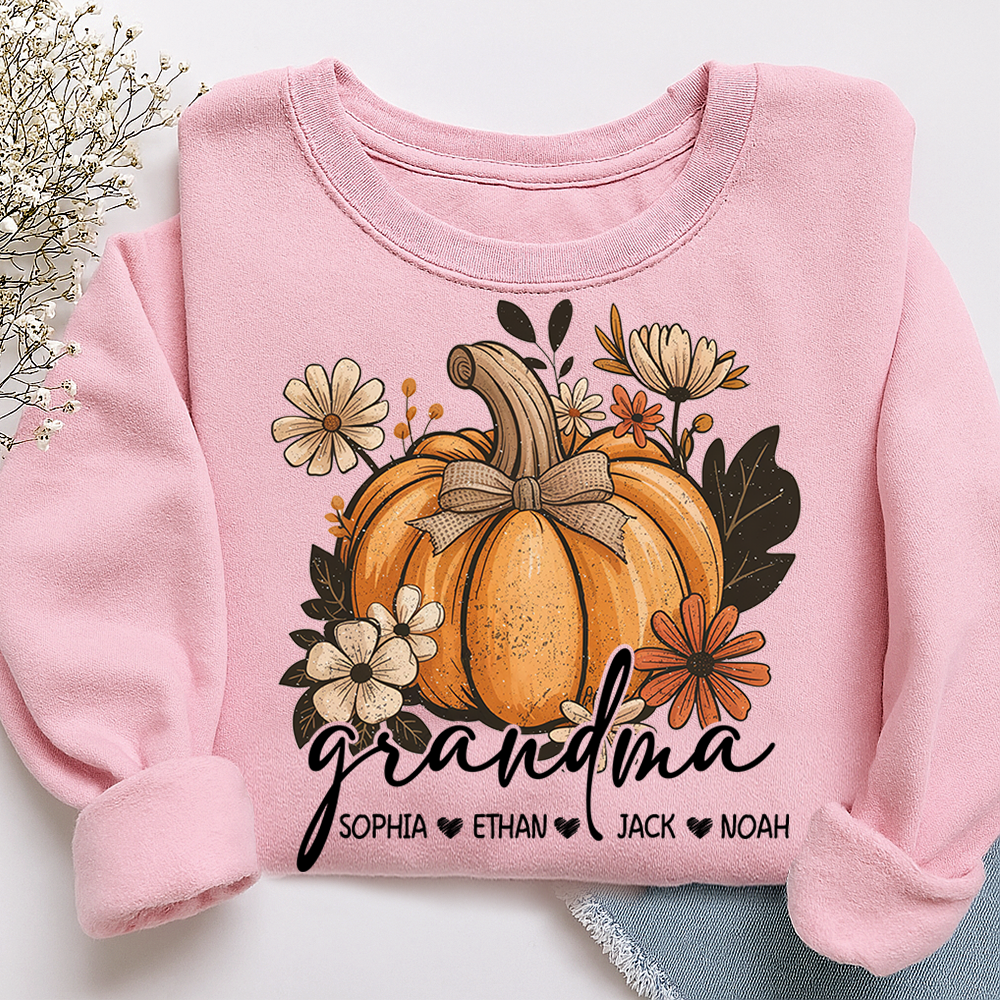 Personalized Grandma Pumpkin Sweatshirt, Custom Fall Shirt with Grandkids Names