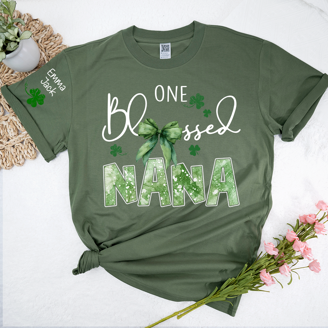 One Blessed Nana T-Shirt, St Patrick’s Day Shamrock Family T Shirt with For Gift Grandma And Kids