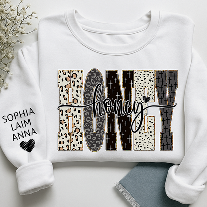 Personalized Honey Leopard Sweatshirt – Custom Bible Style Design, Unique Gift for Grandma and Her Grandkids