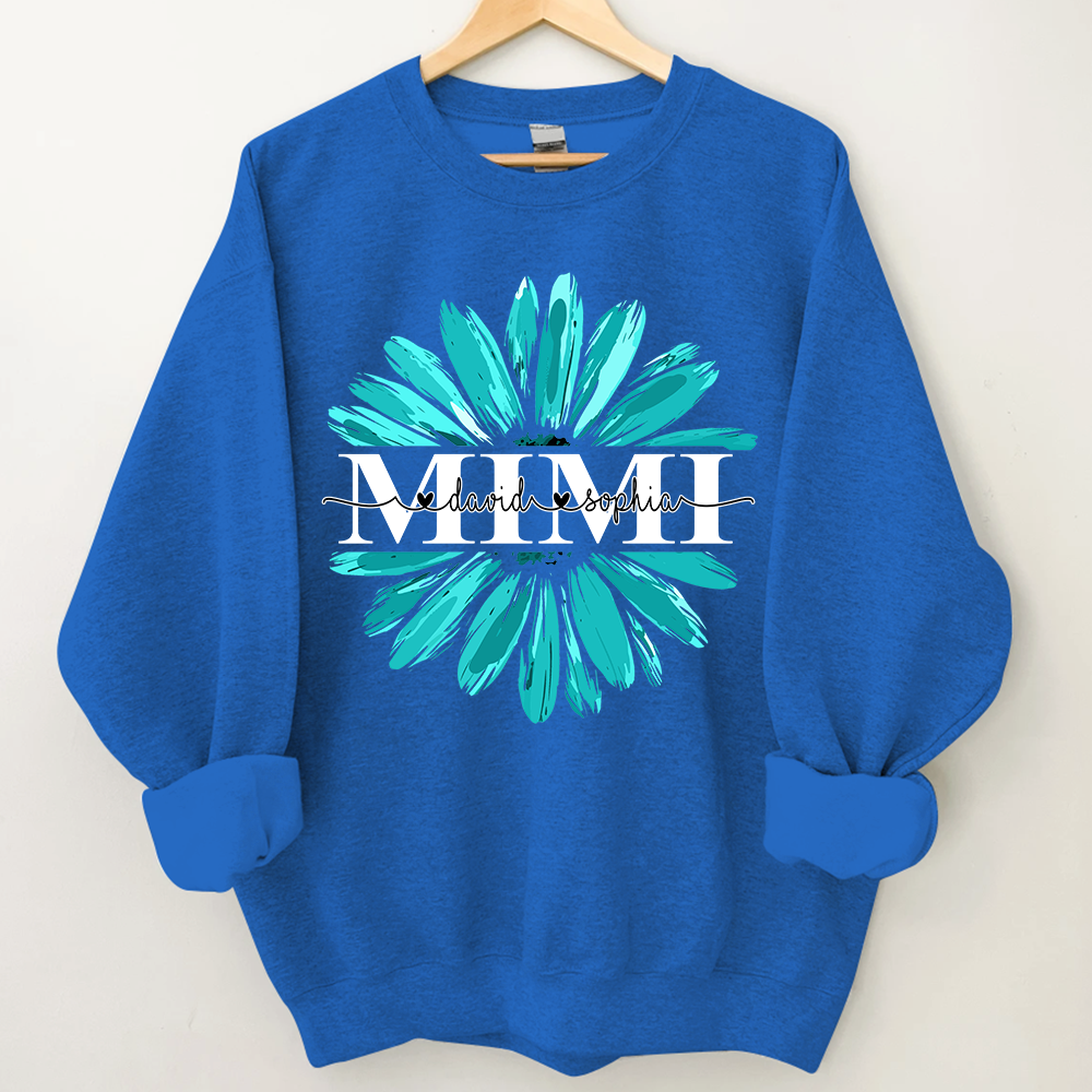 Mimi Turquoise Daisy Flower With Grandkids Sweatshirt
